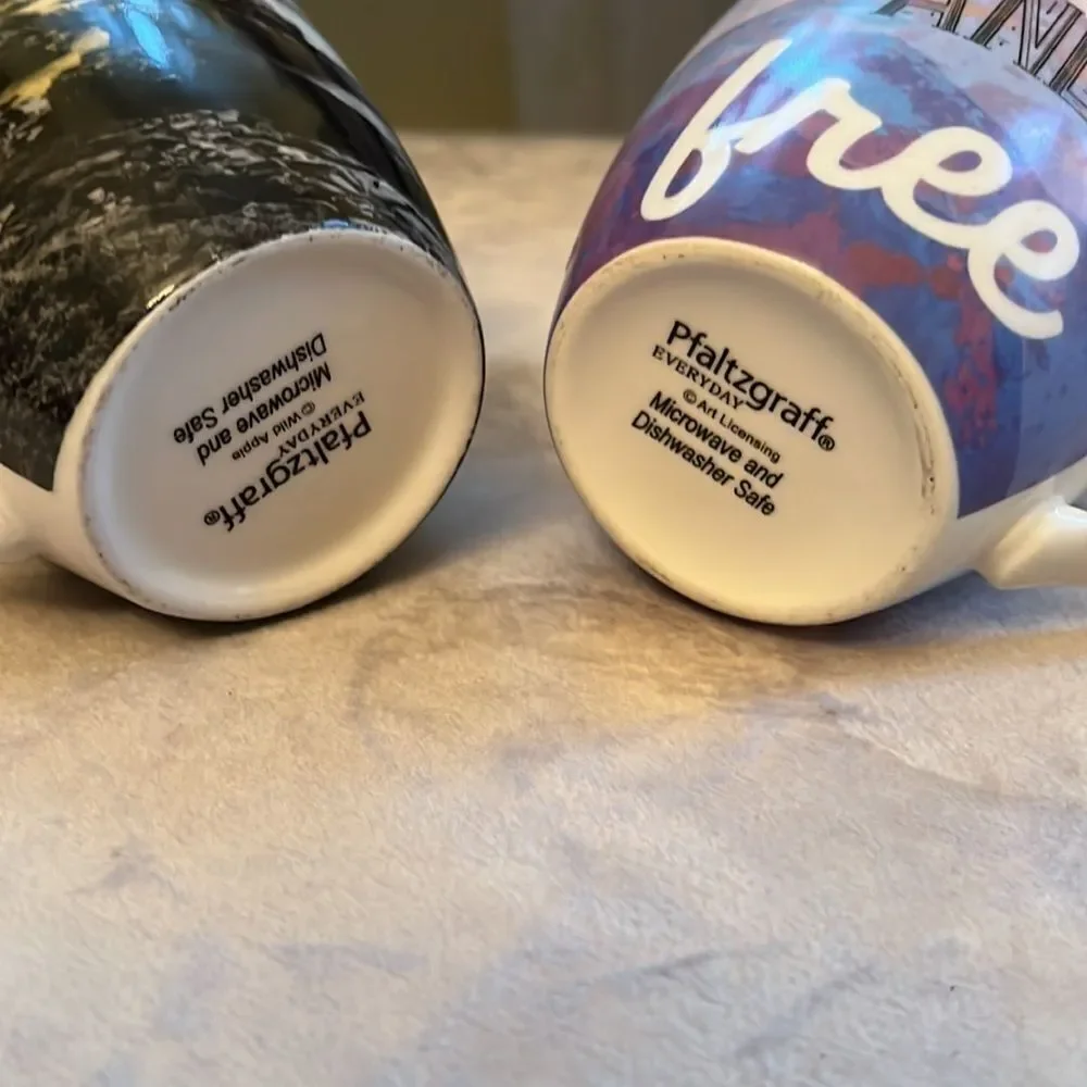 Pfaltzgraff Set of 2  Boho Travel *ADVENTURE* Coffee Cups Mugs EUC